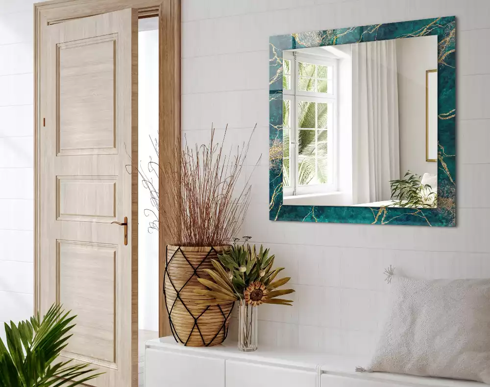Oglindă decorativă dreptunghiulară cu ramă din marmură verde