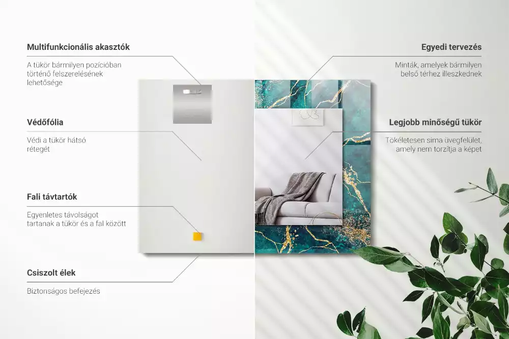 Oglindă decorativă dreptunghiulară cu ramă din marmură verde