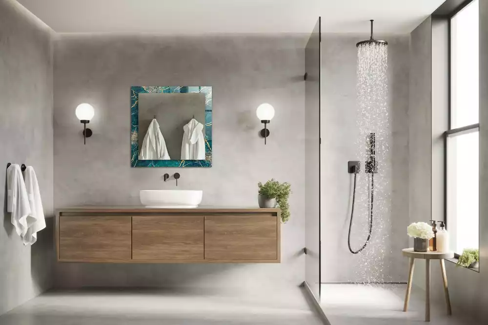 Oglindă decorativă dreptunghiulară cu ramă din marmură verde