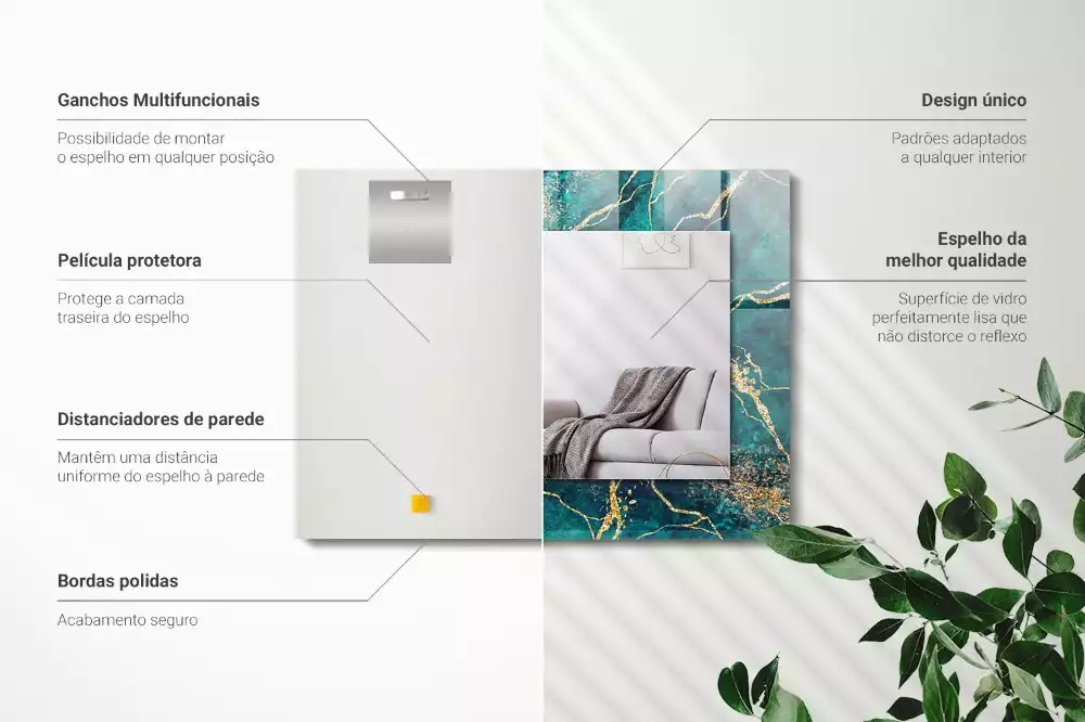 Oglindă decorativă dreptunghiulară cu ramă din marmură verde