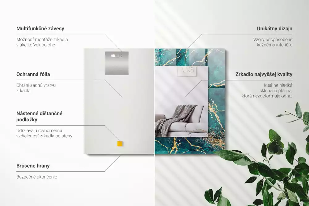 Oglindă decorativă dreptunghiulară cu ramă din marmură verde
