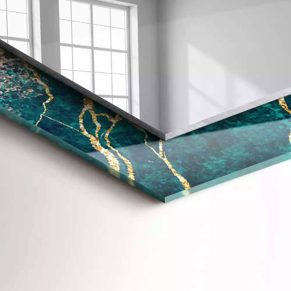 Oglindă decorativă dreptunghiulară cu ramă din marmură verde
