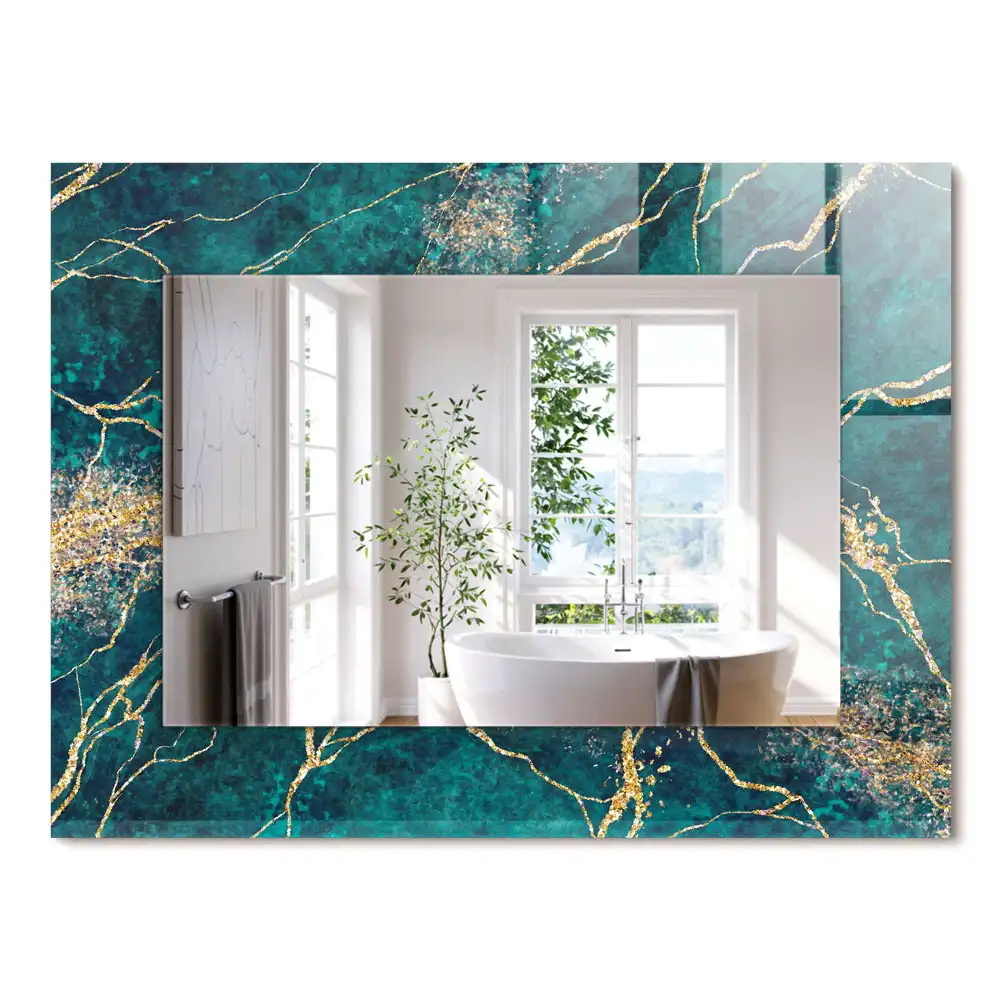 Oglindă decorativă dreptunghiulară cu ramă din marmură verde
