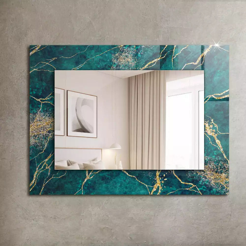 Oglindă decorativă dreptunghiulară cu ramă din marmură verde