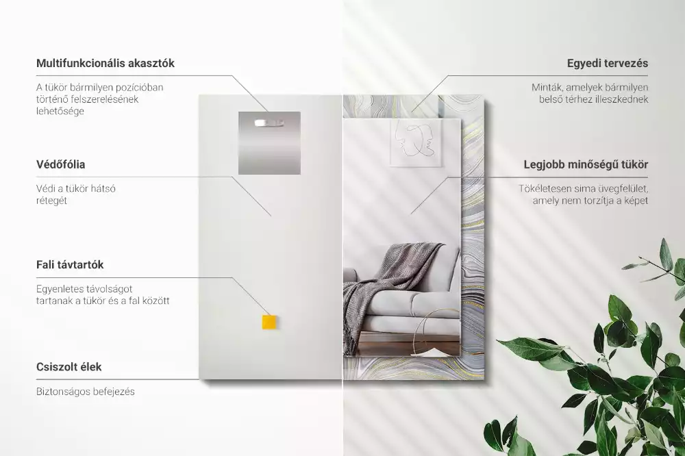 Oglindă dreptunghiulară cu imprimeu abstract de marmură