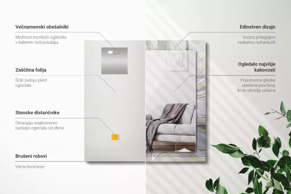 Oglindă dreptunghiulară cu imprimeu abstract de marmură