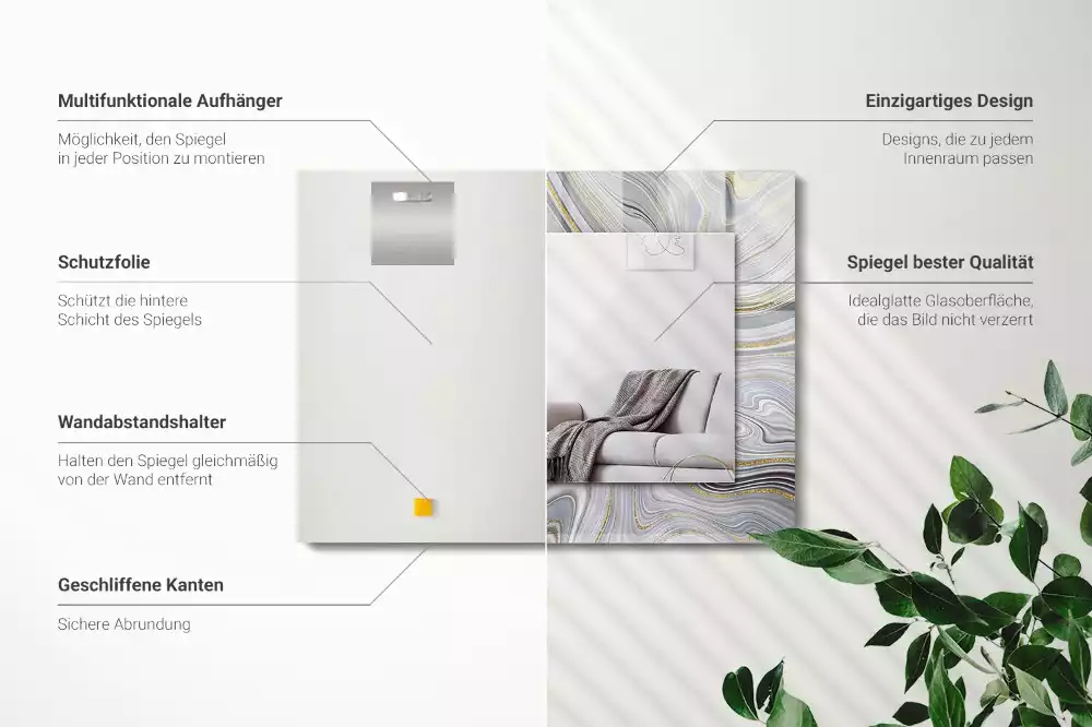 Oglindă dreptunghiulară cu imprimeu abstract de marmură