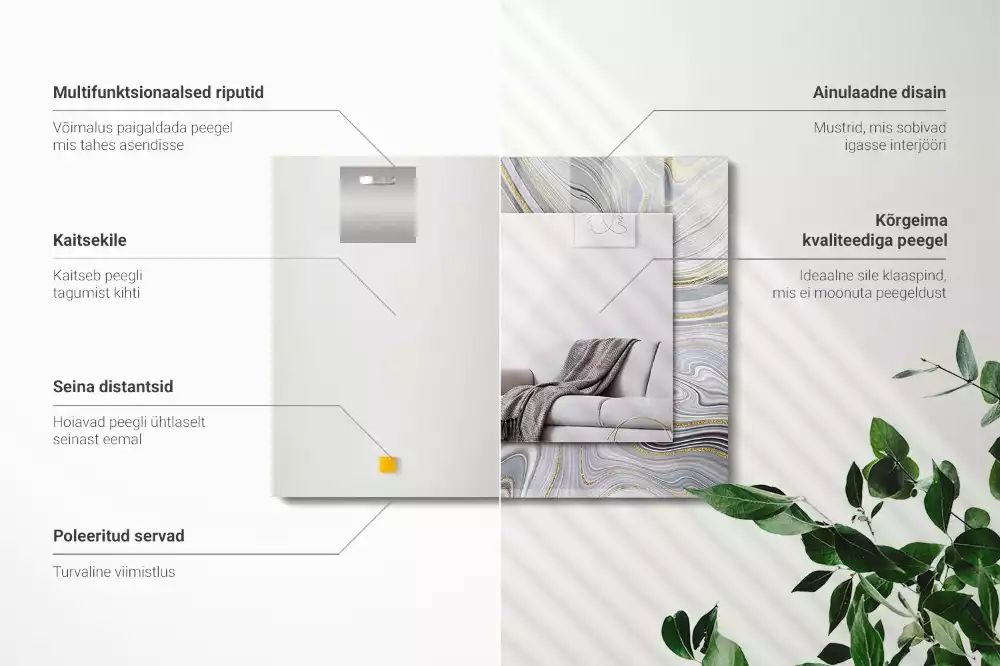 Oglindă dreptunghiulară cu imprimeu abstract de marmură