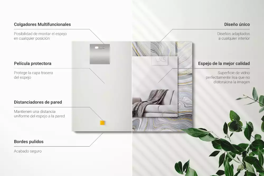 Oglindă dreptunghiulară cu imprimeu abstract de marmură
