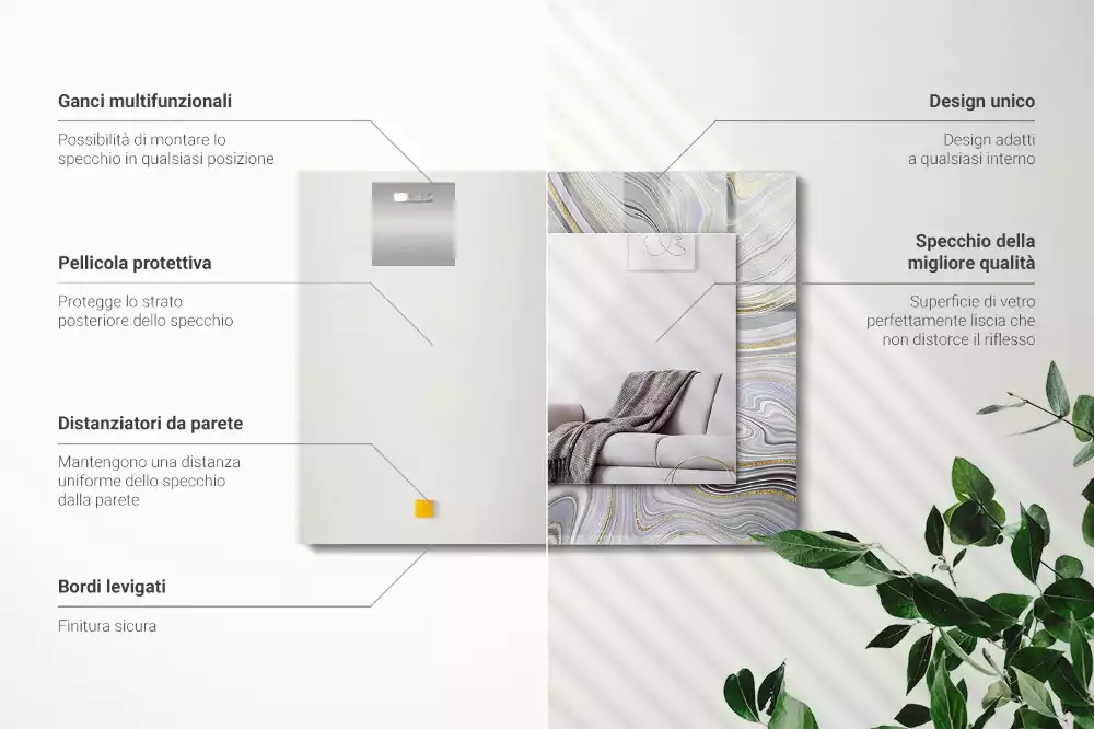 Oglindă dreptunghiulară cu imprimeu abstract de marmură