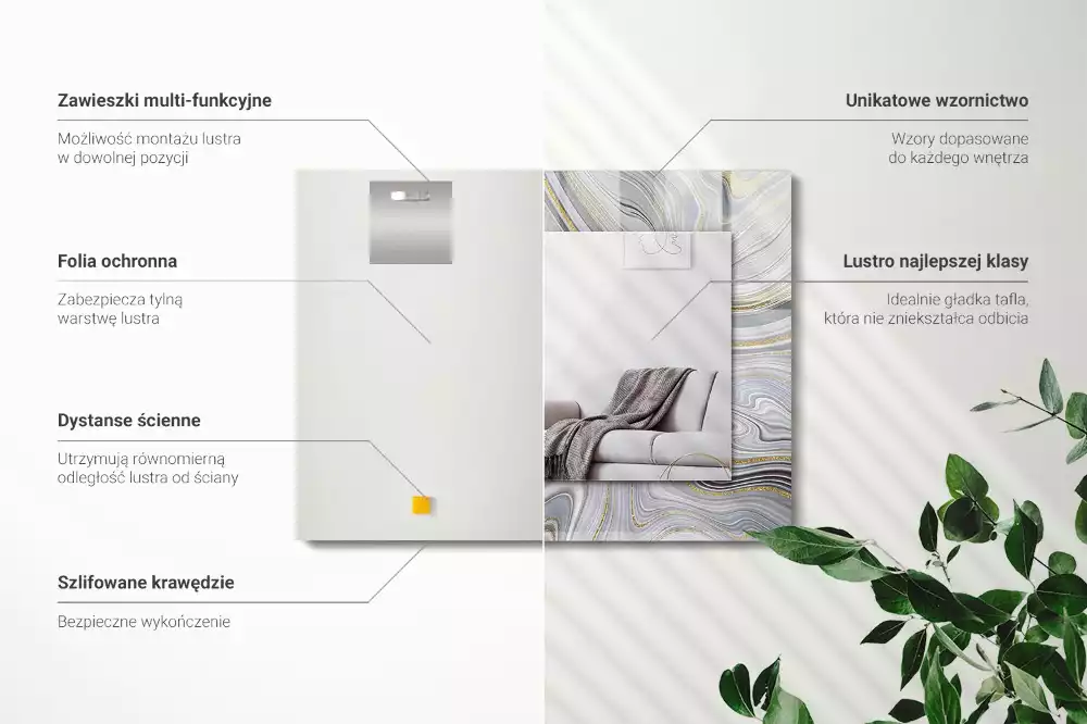 Oglindă dreptunghiulară cu imprimeu abstract de marmură