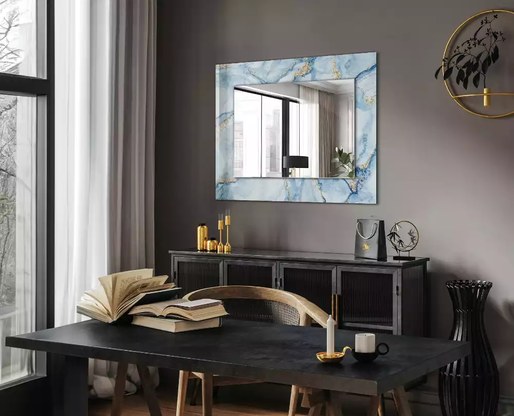 Oglindă dreptunghiulară cu model decorativ abstract de marmură