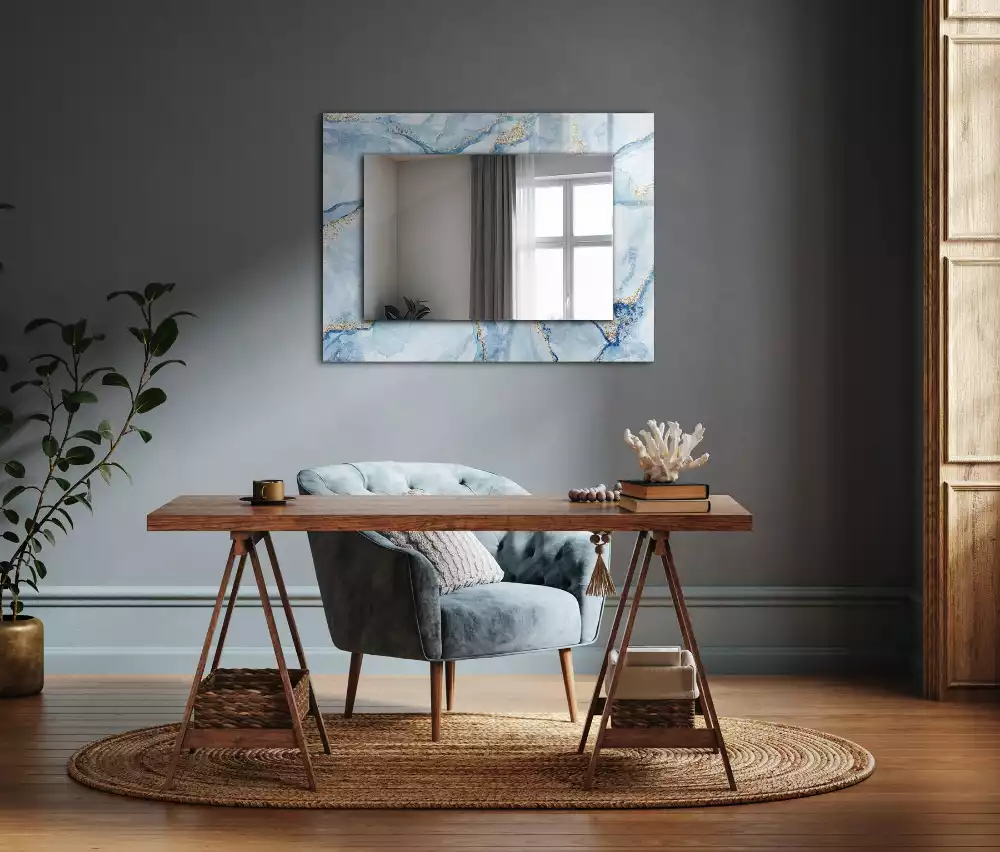 Oglindă dreptunghiulară cu model decorativ abstract de marmură