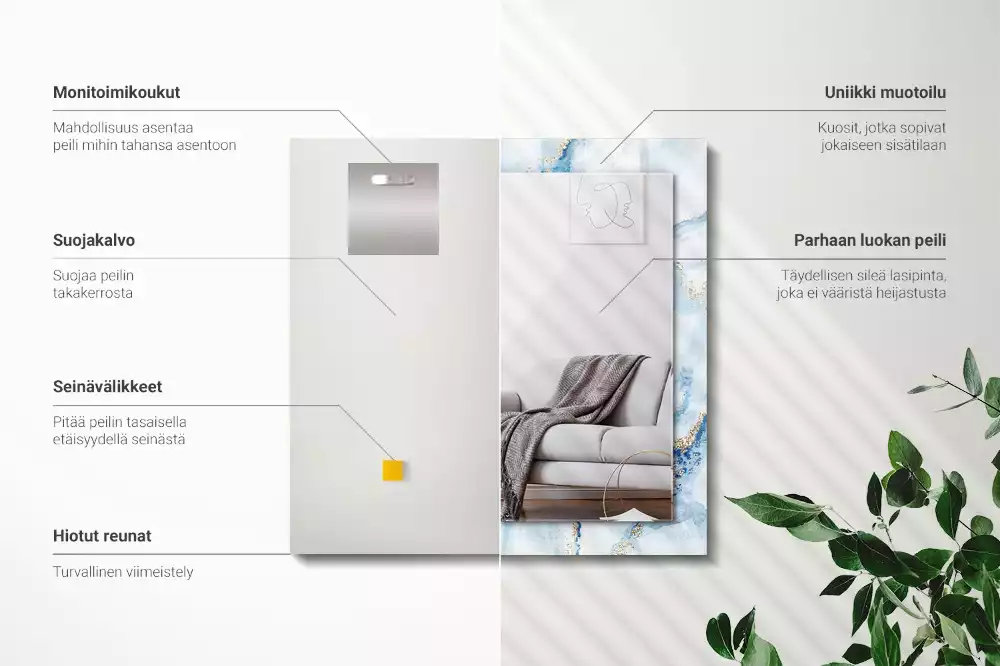 Oglindă dreptunghiulară cu model decorativ abstract de marmură