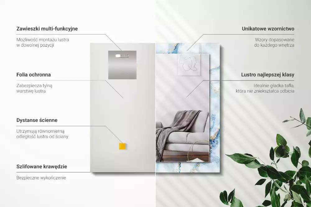 Oglindă dreptunghiulară cu model decorativ abstract de marmură