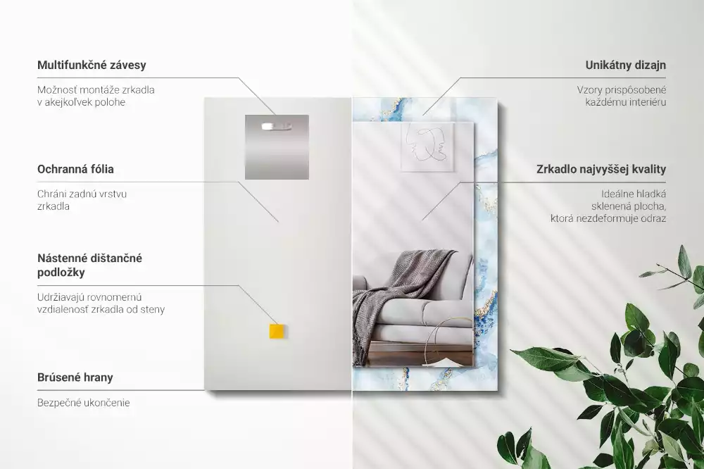 Oglindă dreptunghiulară cu model decorativ abstract de marmură