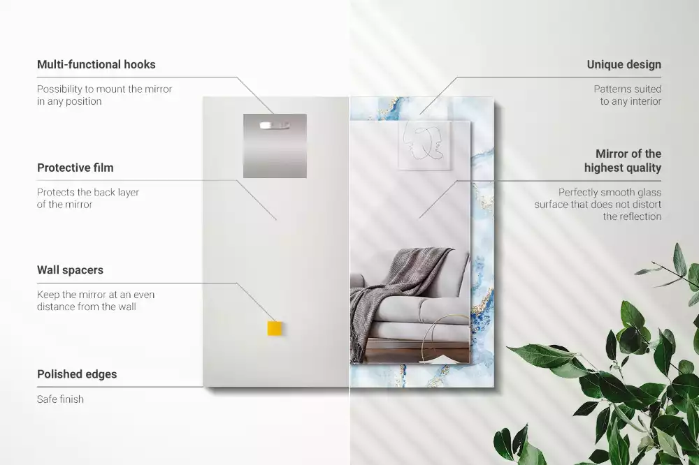 Oglindă dreptunghiulară cu model decorativ abstract de marmură