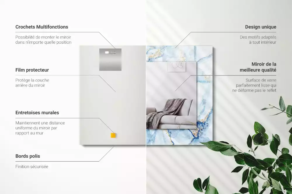 Oglindă dreptunghiulară cu model decorativ abstract de marmură