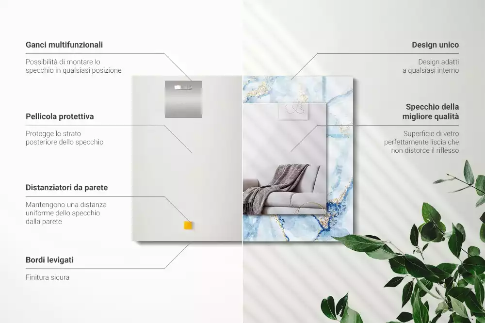 Oglindă dreptunghiulară cu model decorativ abstract de marmură