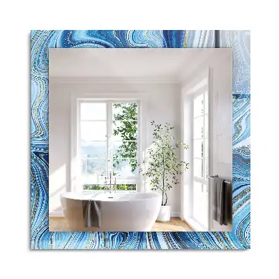 Oglindă decorativă de perete dreptunghiulară cu model abstract albastru