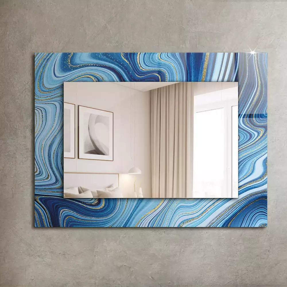 Oglindă decorativă de perete dreptunghiulară cu model abstract albastru