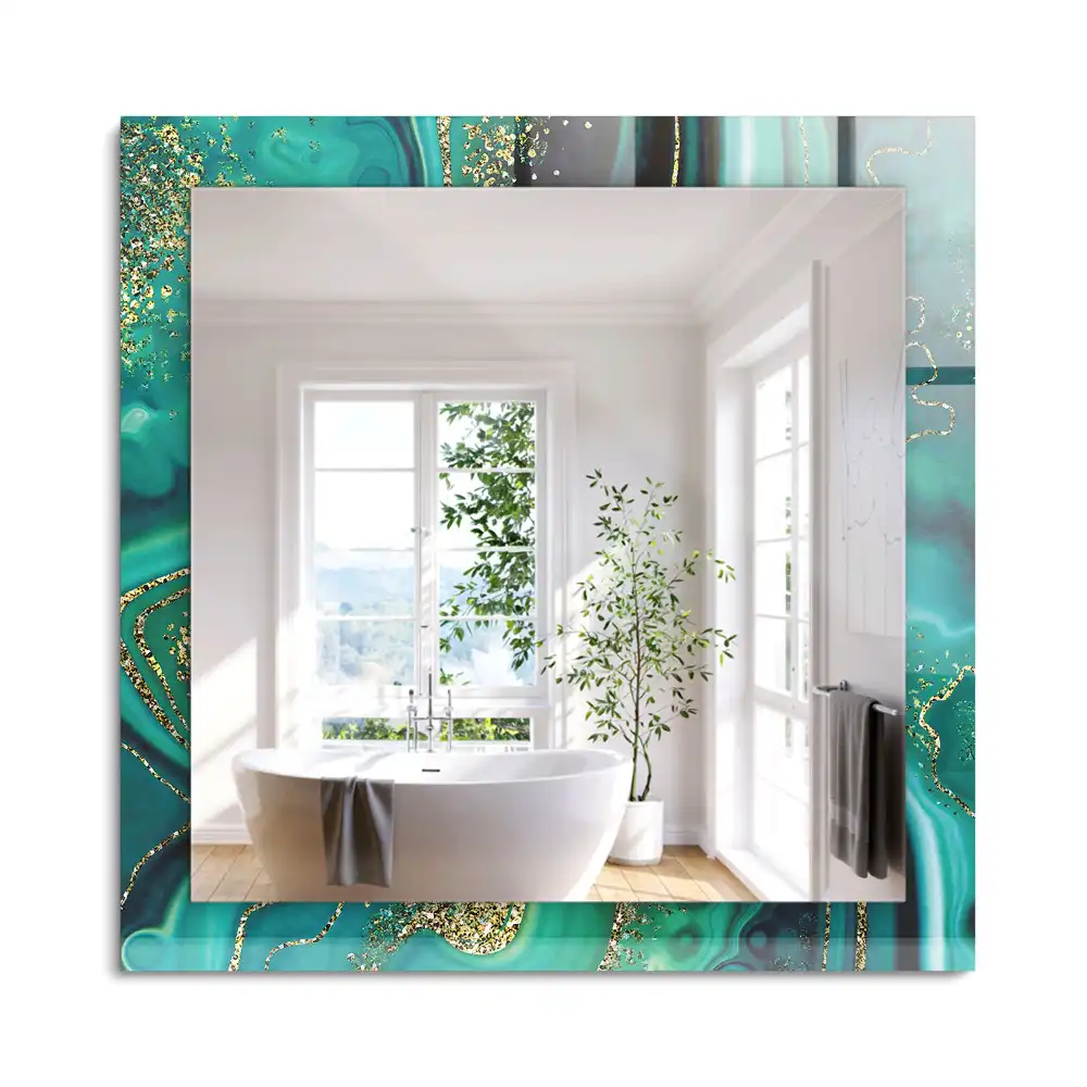 Oglindă dreptunghiulară cu model abstract texturat verde