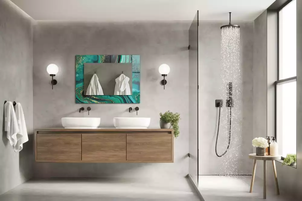 Oglindă dreptunghiulară cu model abstract texturat verde