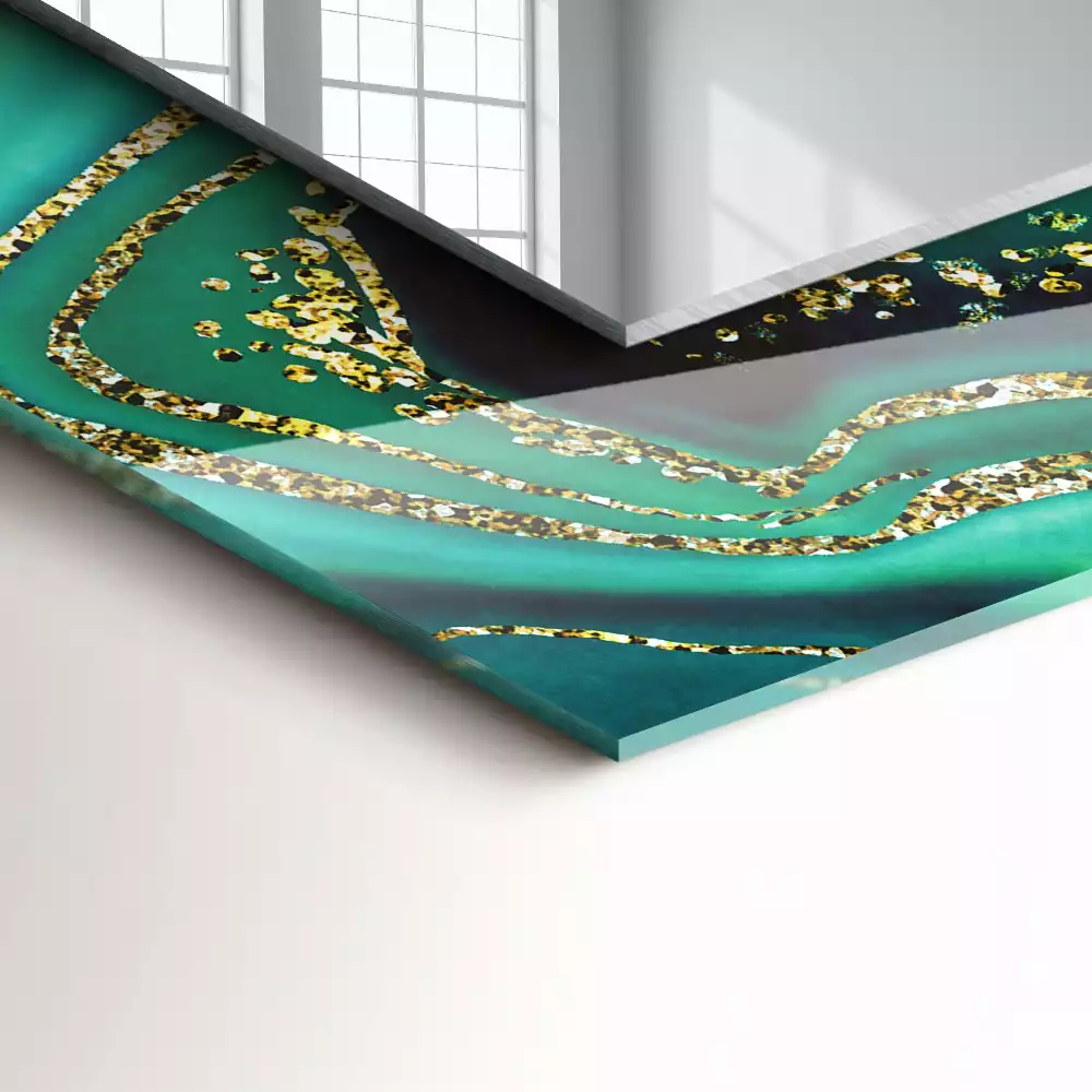 Oglindă dreptunghiulară cu model abstract texturat verde