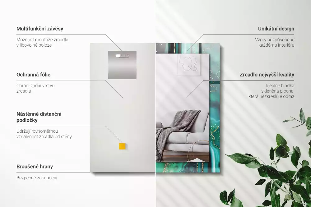 Oglindă dreptunghiulară cu model abstract texturat verde