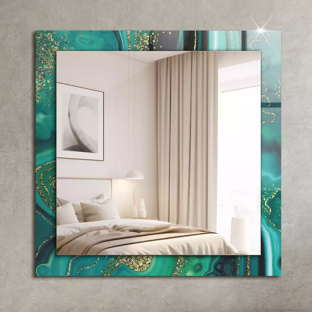Oglindă dreptunghiulară cu model abstract texturat verde