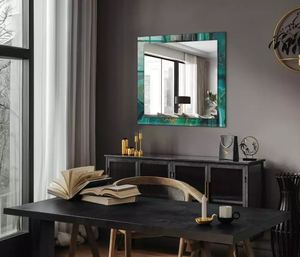 Oglindă dreptunghiulară cu model abstract texturat verde