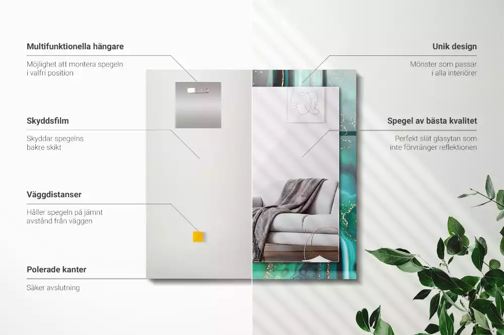 Oglindă dreptunghiulară cu model abstract texturat verde