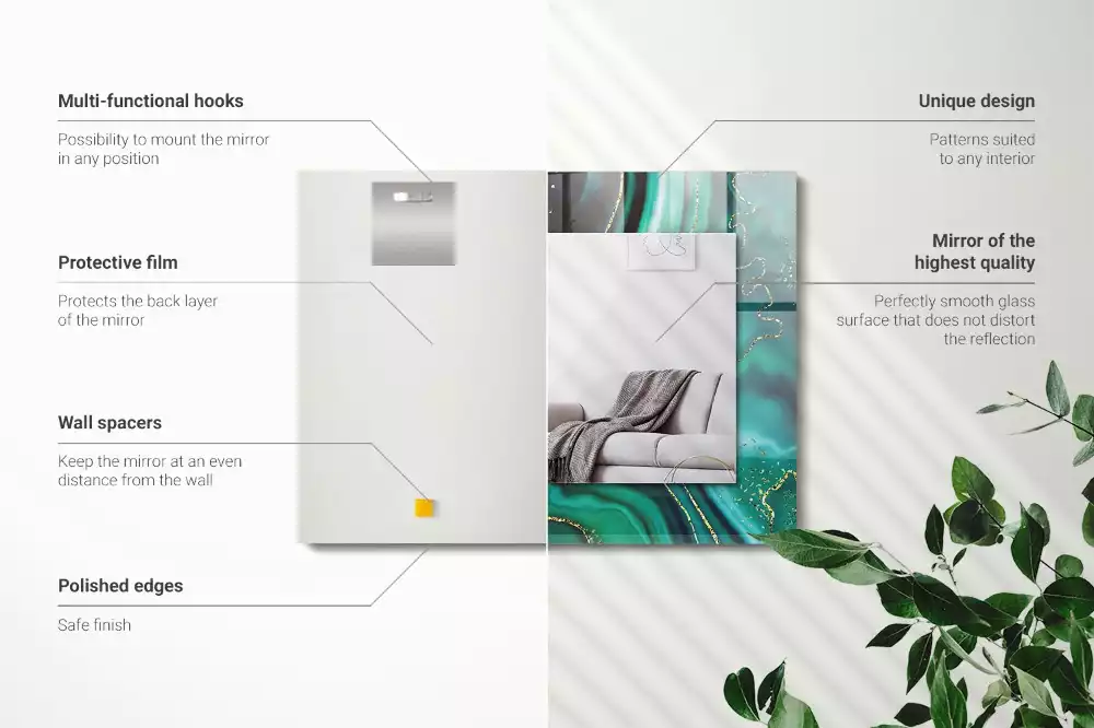 Oglindă dreptunghiulară cu model abstract texturat verde