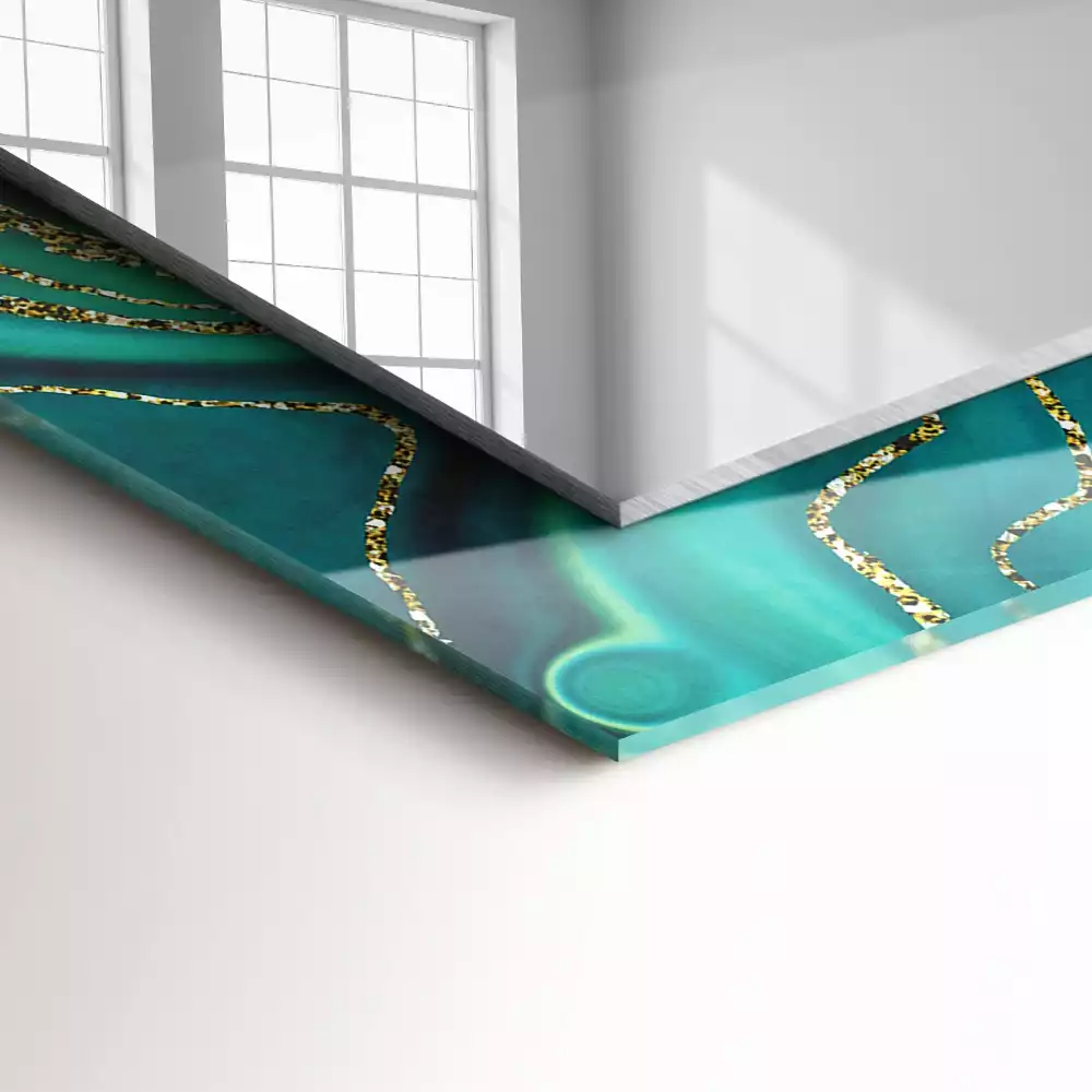 Oglindă dreptunghiulară cu model abstract texturat verde
