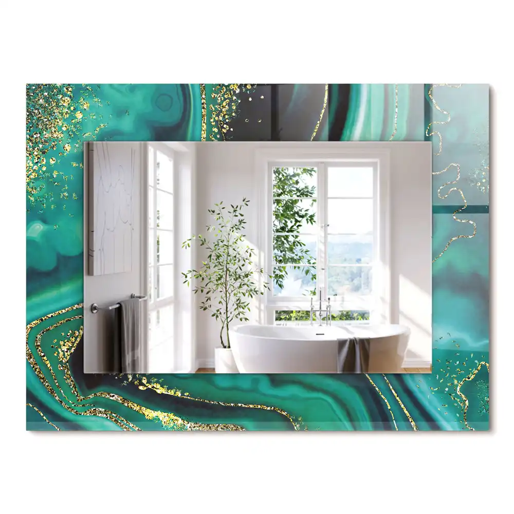Oglindă dreptunghiulară cu model abstract texturat verde