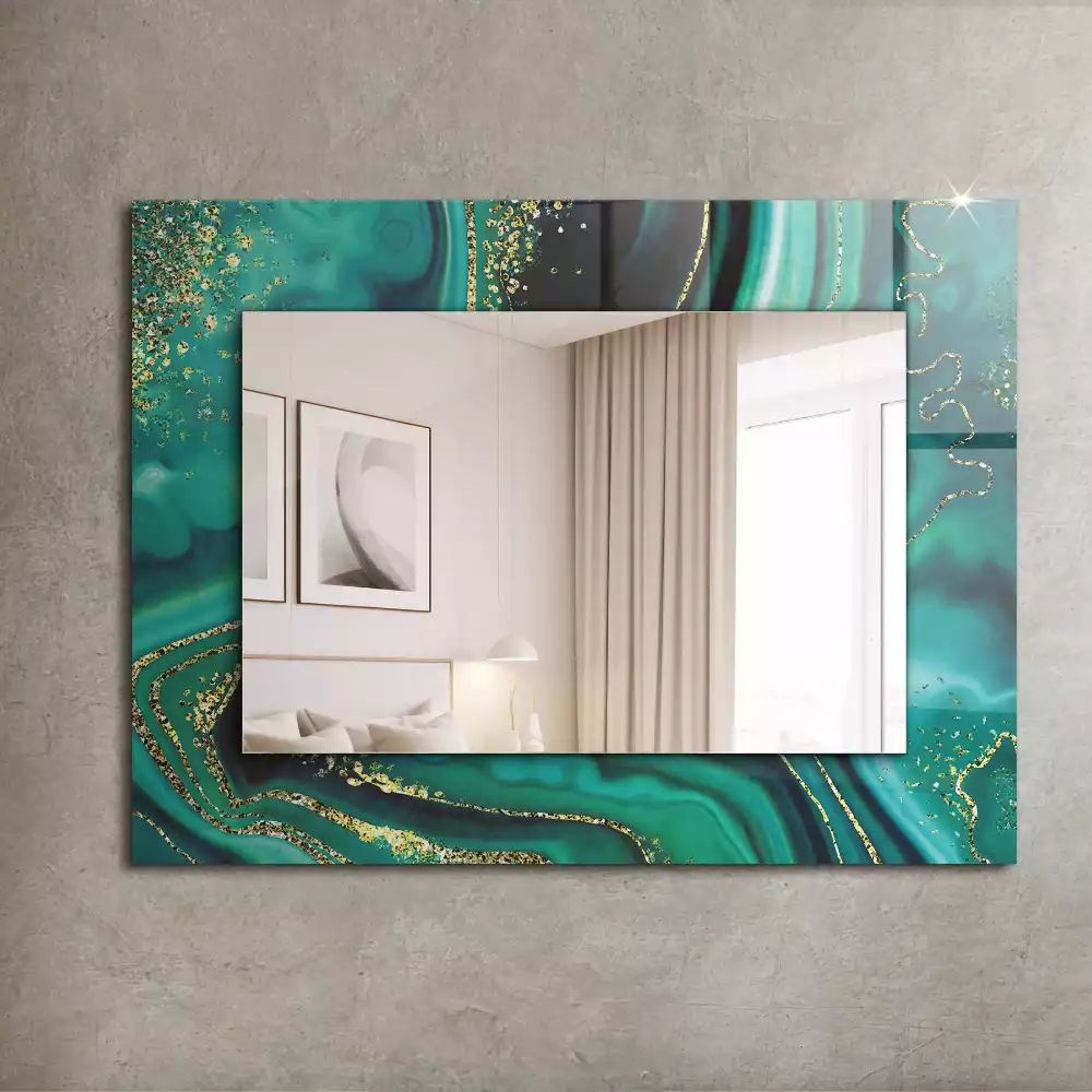 Oglindă dreptunghiulară cu model abstract texturat verde