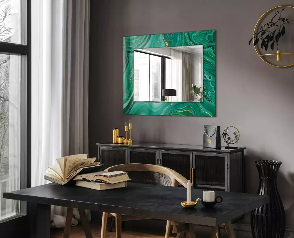 Oglindă dreptunghiulară cu ramă cu imprimeu textură abstractă verde