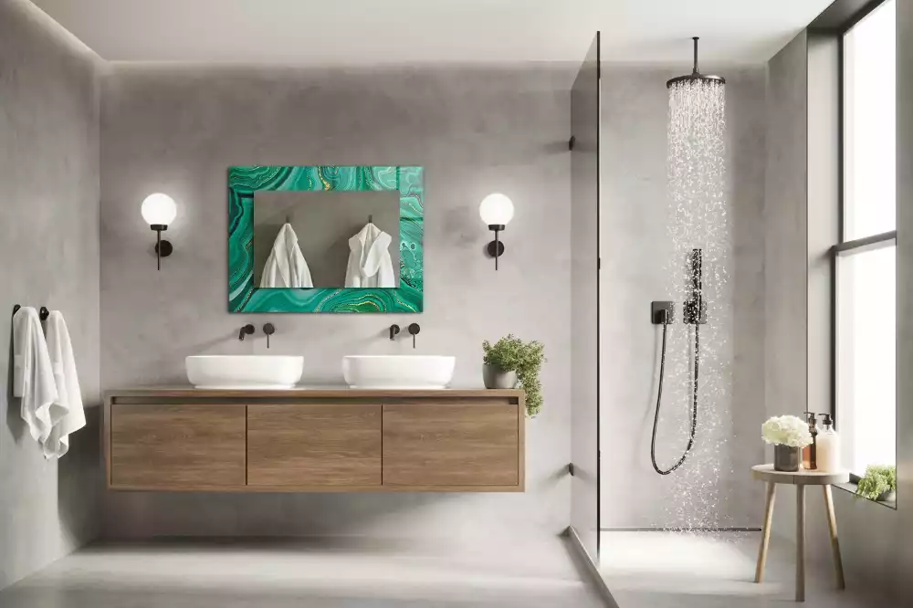 Oglindă dreptunghiulară cu ramă cu imprimeu textură abstractă verde