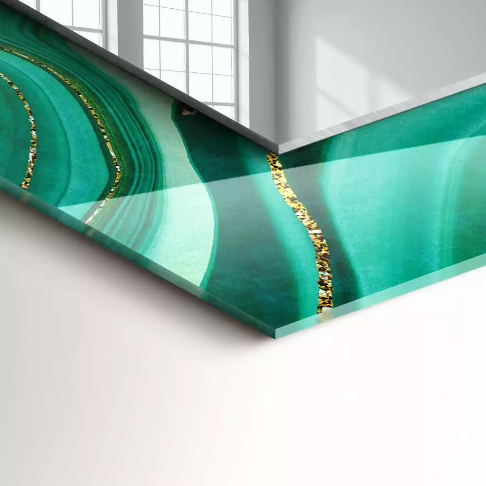 Oglindă dreptunghiulară cu ramă cu imprimeu textură abstractă verde