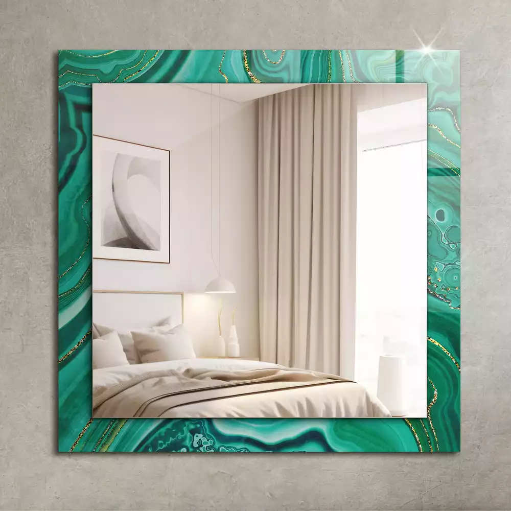 Oglindă dreptunghiulară cu ramă cu imprimeu textură abstractă verde