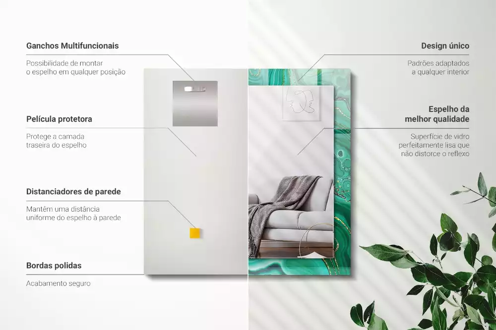 Oglindă dreptunghiulară cu ramă cu imprimeu textură abstractă verde