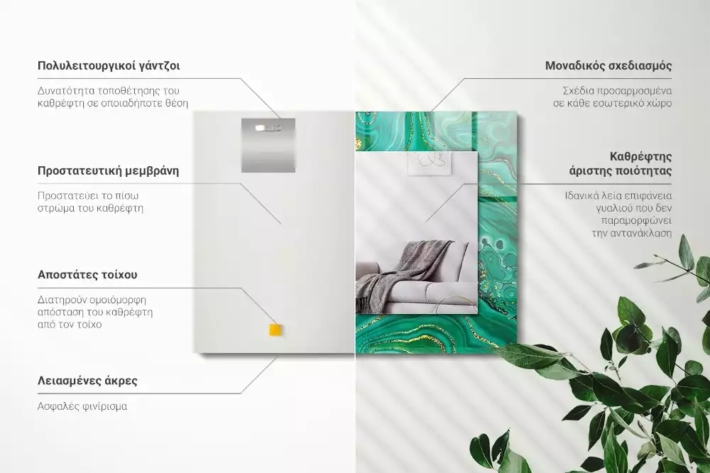 Oglindă dreptunghiulară cu ramă cu imprimeu textură abstractă verde
