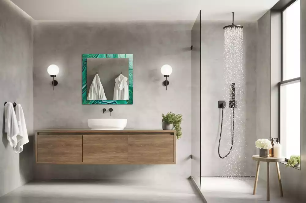 Oglindă dreptunghiulară cu ramă cu imprimeu textură abstractă verde