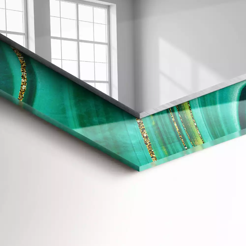 Oglindă dreptunghiulară cu ramă cu imprimeu textură abstractă verde