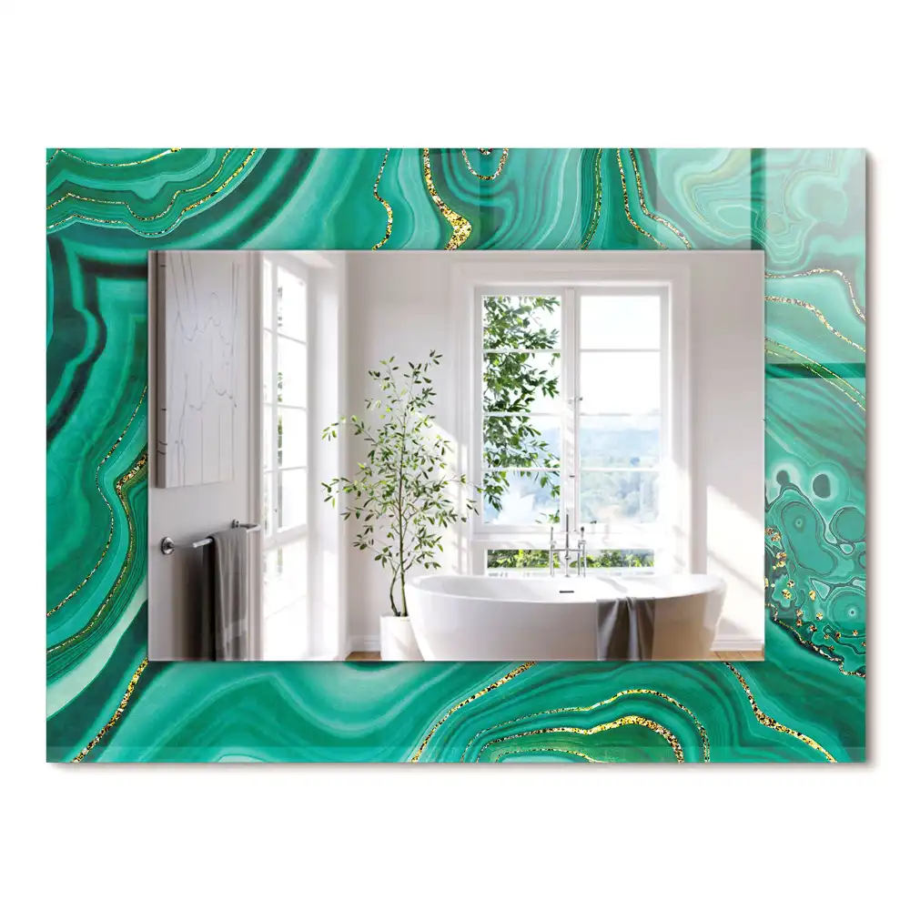 Oglindă dreptunghiulară cu ramă cu imprimeu textură abstractă verde