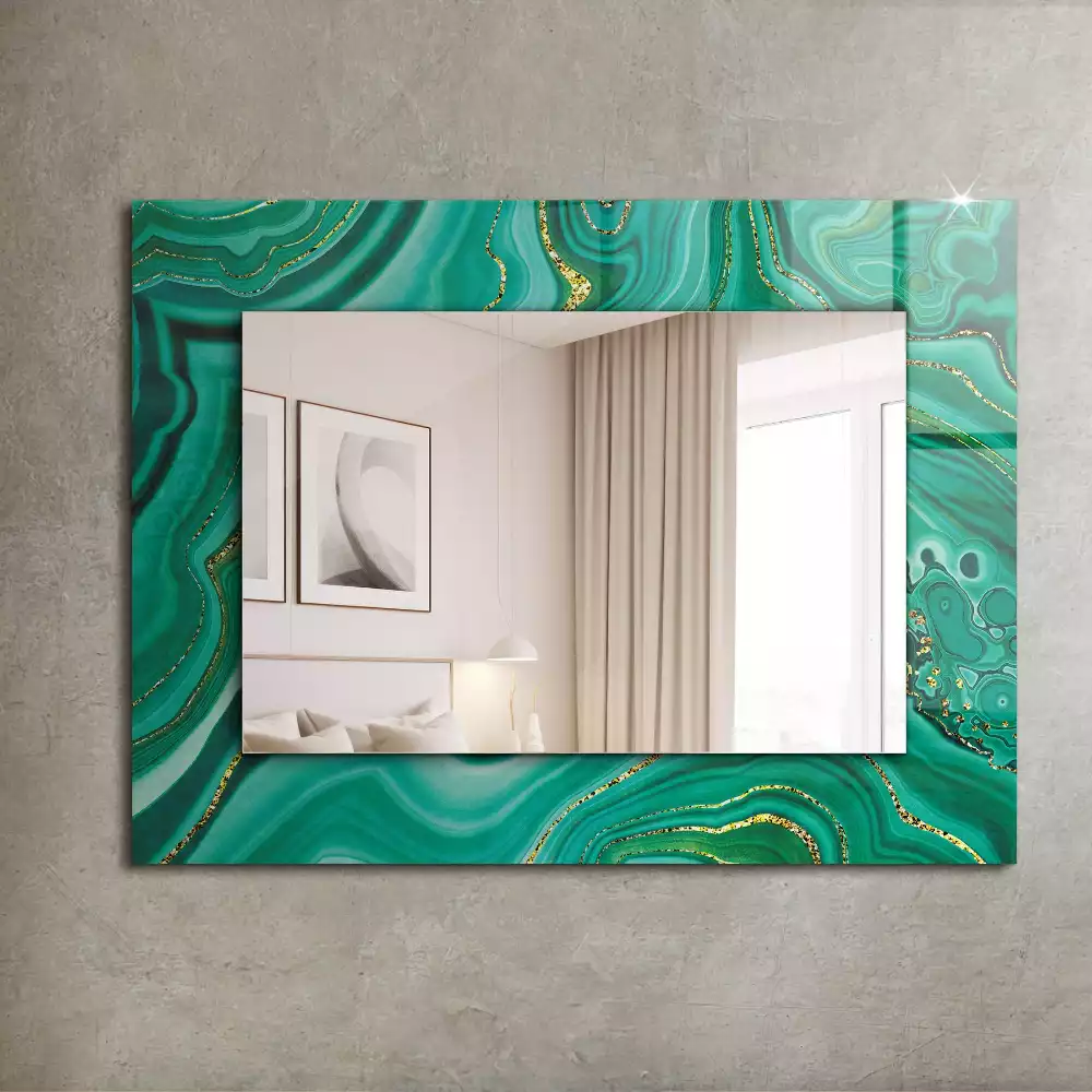 Oglindă dreptunghiulară cu ramă cu imprimeu textură abstractă verde