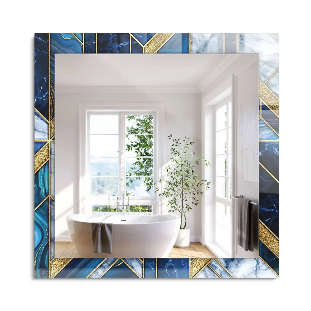 Oglindă dreptunghiulară de perete cu design geometric abstract tip mozaic