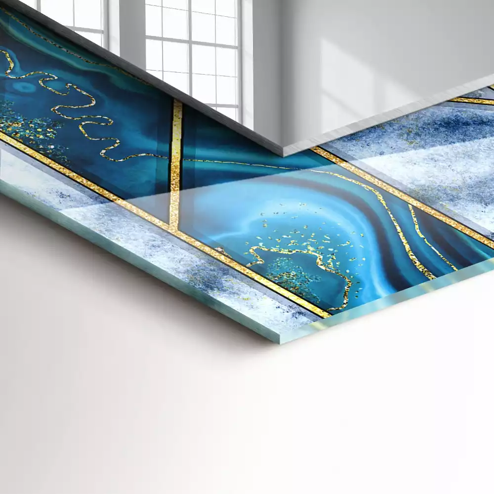 Oglindă dreptunghiulară de perete cu design geometric abstract tip mozaic