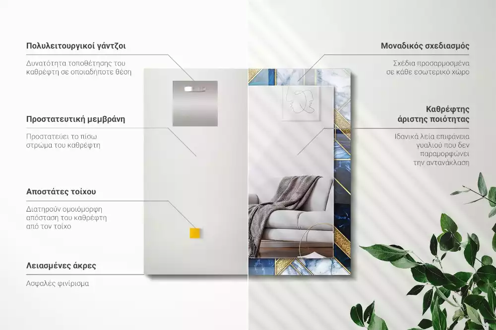 Oglindă dreptunghiulară de perete cu design geometric abstract tip mozaic
