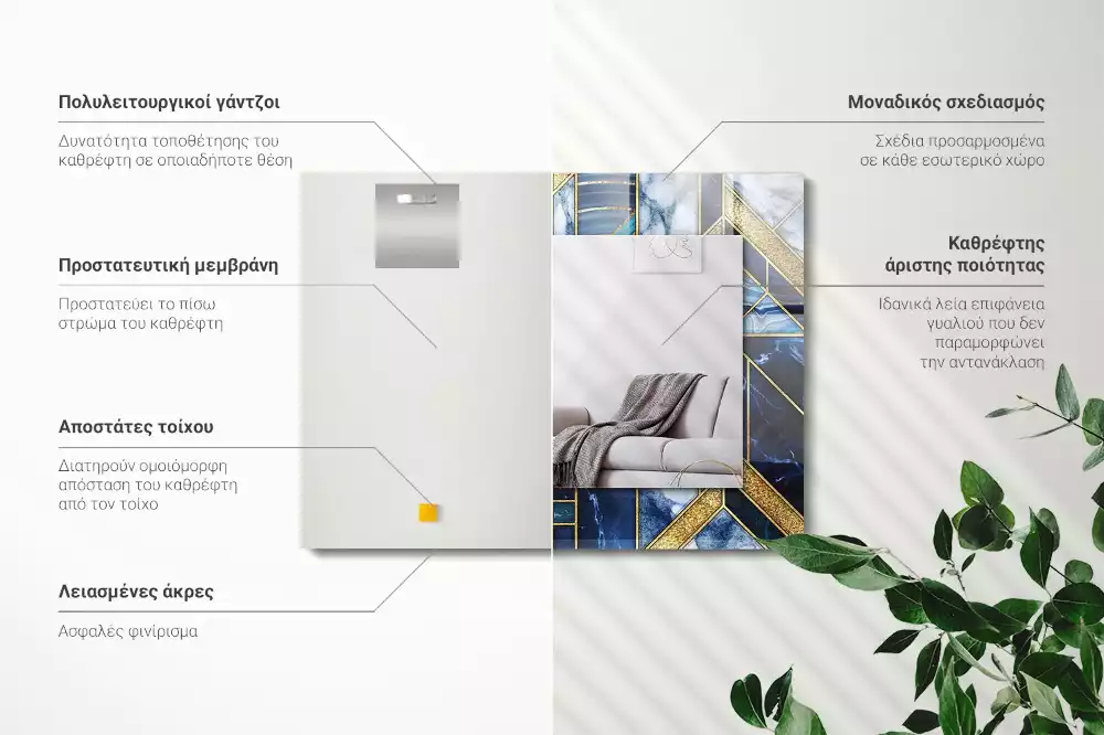 Oglindă dreptunghiulară de perete cu design geometric abstract tip mozaic